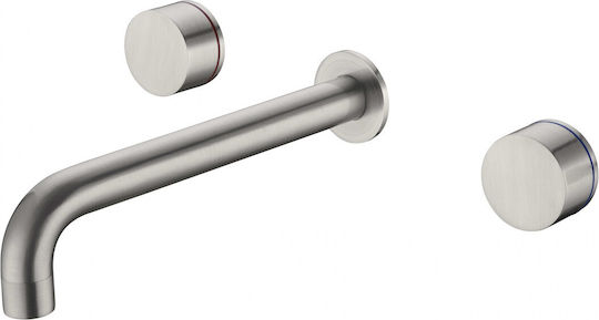 Sparke Nera 04 Brushed Nickel 3 Löcher Set Mischer & Auslauf für Wandmontage für für Waschbecken 1 Ausfahrt Silber