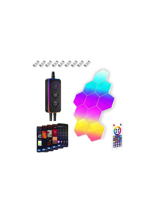 WiFi Διακοσμητικό Φωτιστικό με Φωτισμό RGB Hexagon LED Πολύχρωμο