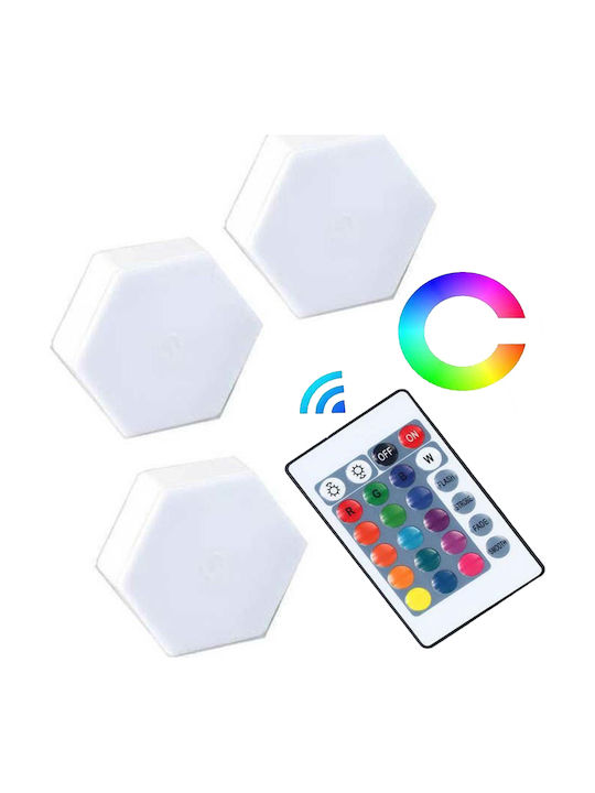 Διακοσμητικό Φωτιστικό με Φωτισμό RGB Hexagon LED Μπαταρίας σε Λευκό Χρώμα