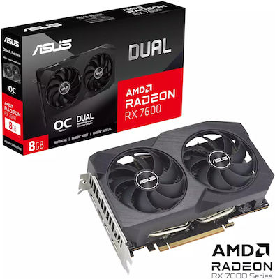 Asus Radeon RX 7600 8GB GDDR6 Dual OC V2 Graphics Card