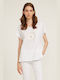 Bill Cost Women's Summer Blouse Cotton Short Sleeve Off White