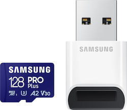 Samsung Pro Plus (2023) microSDXC 128GB Klasse 10 U3 V30 A2 UHS-I mit USB-Lesegerät