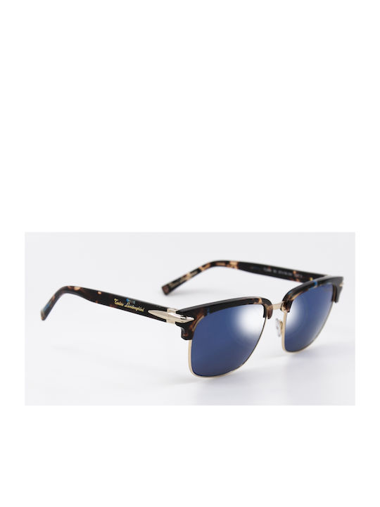 Tonino Lamborghini Sunglasses with Brown Tartaruga Frame and Blue Mirror Lens TL564 55