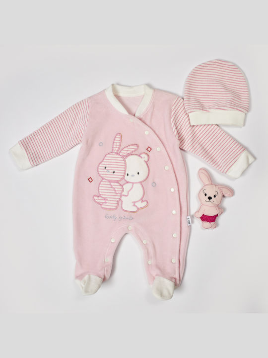 Evita Set Baby Strampler Langärmliges mit Zubehör Rosa 3Stück