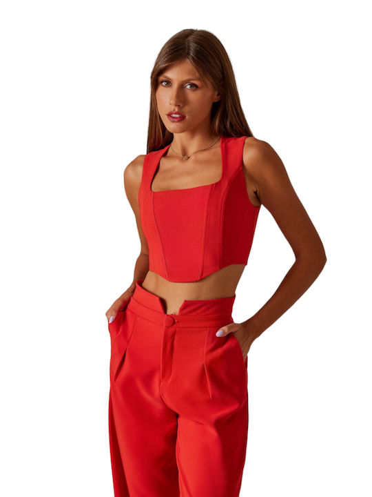 Mind Matter Women's Summer Crop Top Sleeveless with Zipper Orange