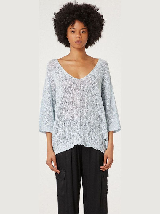 Women's Blouse with 3/4 Sleeve & V Neckline Light Blue