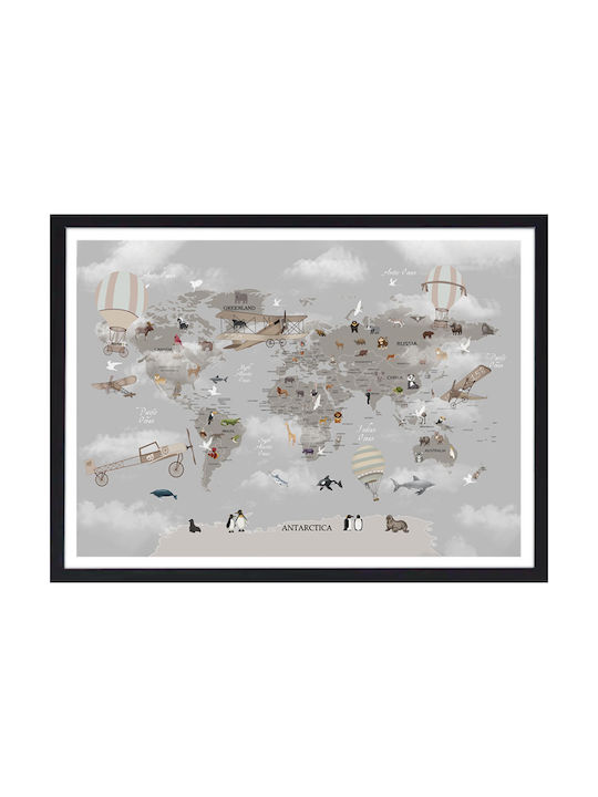 Walls Kids Wall Art Framed World Map of Animals...