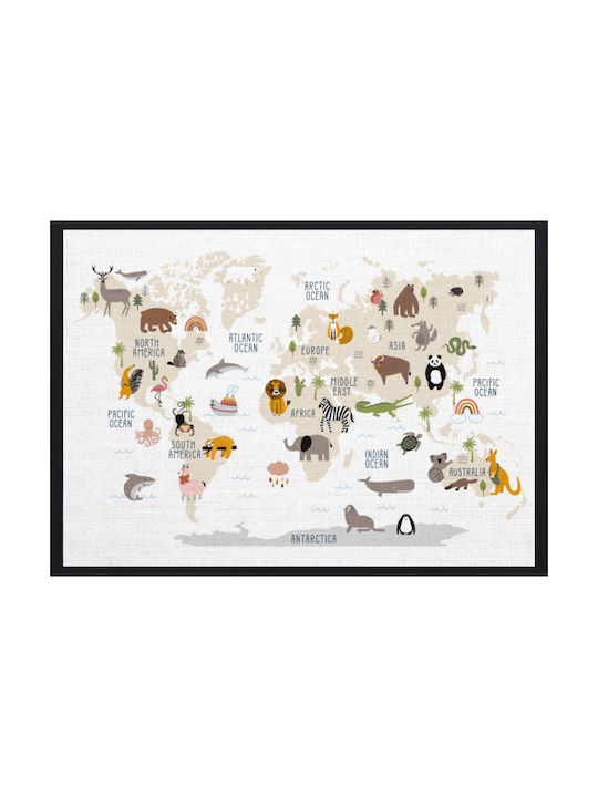 Walls Kids Wall Art Map Animals with Black Fram...