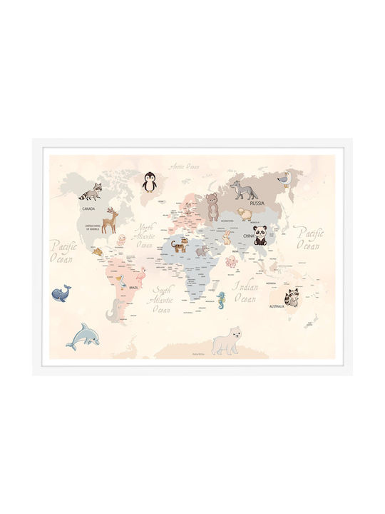 Walls Kids Wall Art Colorful Map with Animals w...