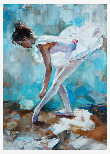 Walls Kids Wall Art Framed Beautiful Ballerina with White Frame on Canvas 40x50cm
