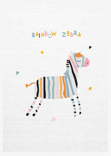 Walls Kinder Wandkunst Rainbow Zebra mit Weißem Rahmen auf Segeltuch 60x90cm