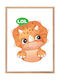 Walls Kids Wall Art Orange Dinosaur Wooden Framed 15x20cm