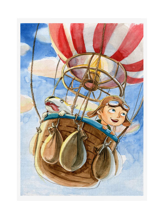 Walls Kids Wall Art Travel Hot Air Balloon with White Frame on Canvas 20x30cm