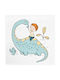 Walls Kids Wall Art Framed Dinosaur Boy with White Frame on Canvas 20x20cm