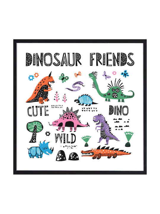 Walls Kids Wall Art Colorful Dinosaurs with Black Frame Wooden 30x30cm