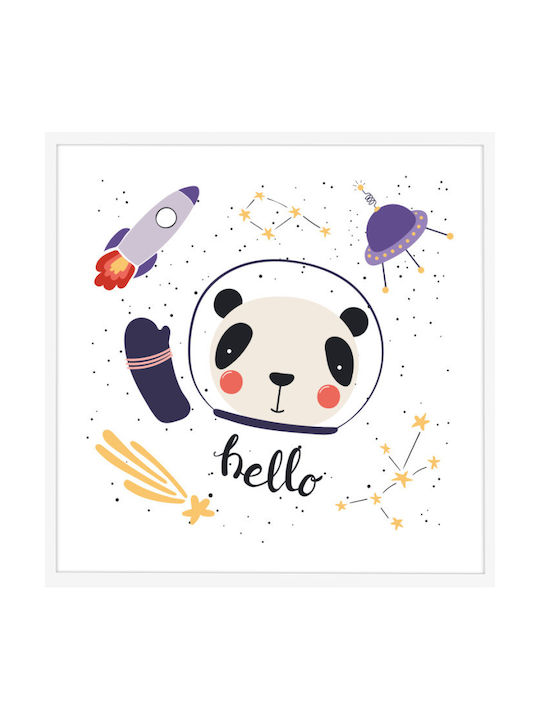 Walls Kids Wall Art Bear Astronaut with White Frame Wooden 20x20cm
