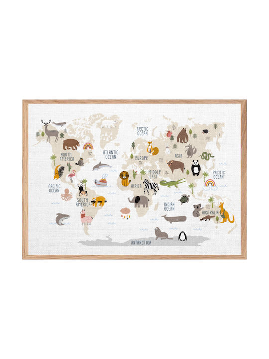 Walls Kids Wall Art Map Animals on Canvas 90x60cm