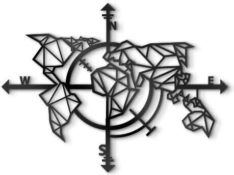 Walls 3D Wall Decor Silhouette World Map Compass Polyresin 80x60cm