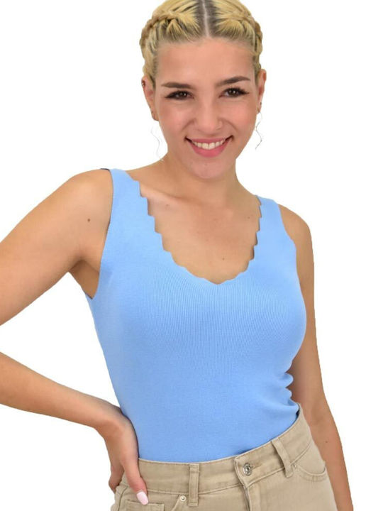 Potre Women's Crop Top Sleeveless with V Neckline Light Blue