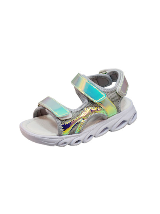 Meridian Kinder Sandalen mit Klettverschluss & Lichtern Silber