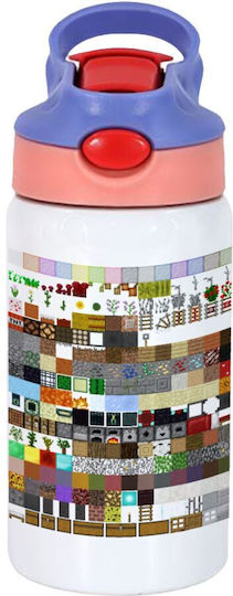 Koupakoupa Stainless Steel Kids Water Bottle Minecraft with Straw Multicolour 350ml
