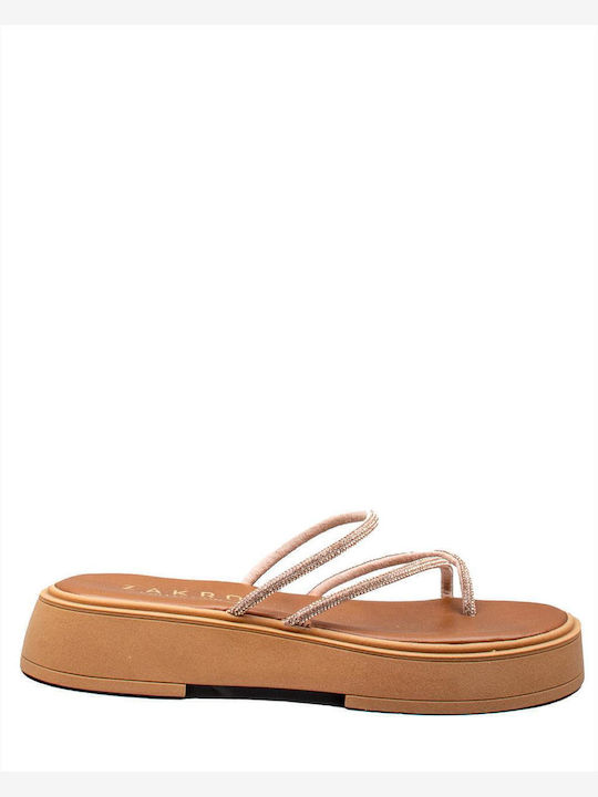 Flache Sandalen für Damen Flatforms in Tabac Braun Farbe