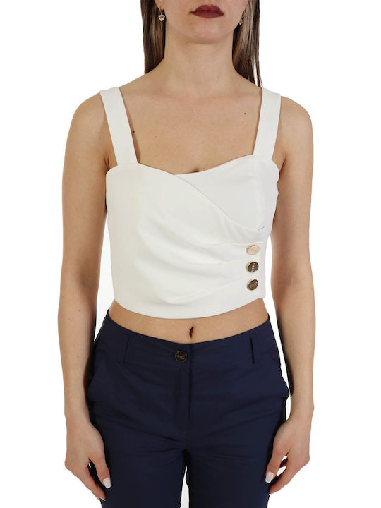 Liu Jo Damen Sommer Crop Top Ärmellos mit Reißverschluss Weiß