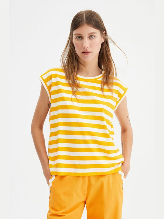 Compania Fantastica Damen T-Shirt Gestreift Gelb