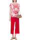 Gerry Weber Damen Sommerliche Bluse Baumwoll Kurzärmelig mit Smiley-Ausschnitt Rot