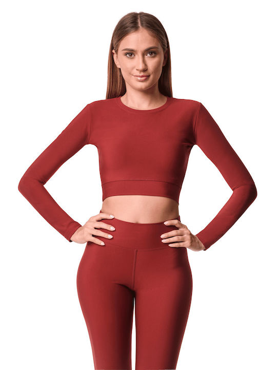 Superstacy Women's Athletic Crop Top Long Sleeve Burgundy