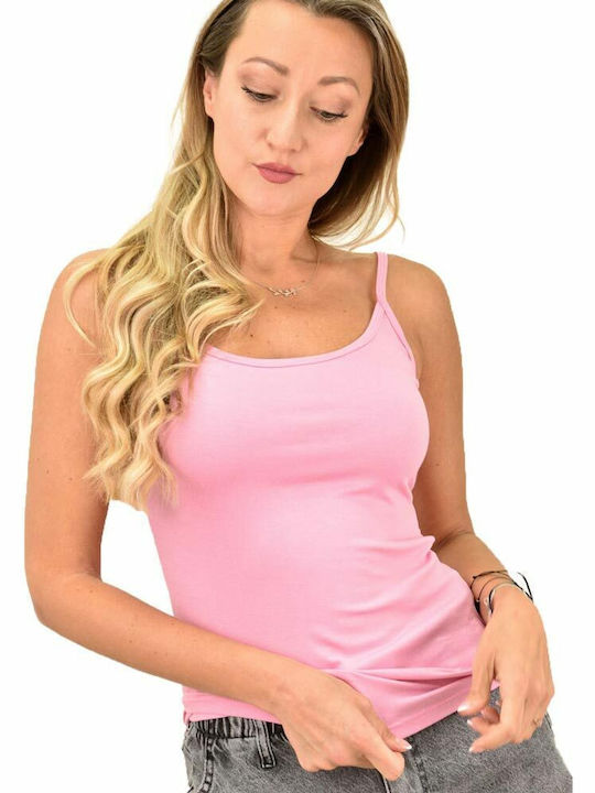 First Woman Women's Summer Blouse Cotton with Straps Pink