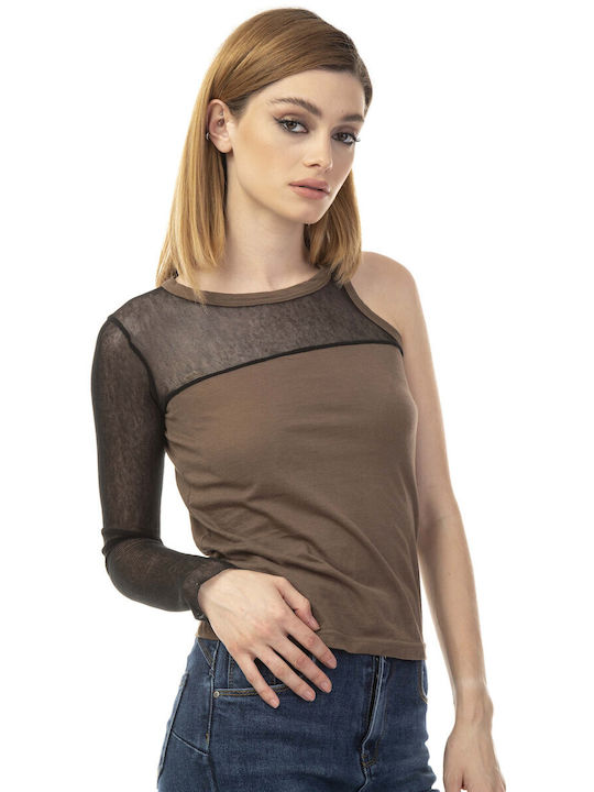 Raffaella Collection Women's Blouse with One Shoulder Brown