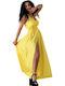 Summer Maxi Evening Dress Satin Yellow