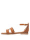 Mariella Fabiani Leather Women's Sandals with Ankle Strap Tabac Brown