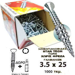 Fisco MDF Șurub Torx Galvanizat cu Diametru M3.5 și Lungime 25mm 1000buc