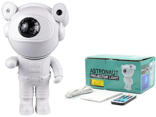 Lumini LED Rotativ Lampă de proiecție pentru copii Astronaut cu Proiecție de Stele Alb 24εκ.
