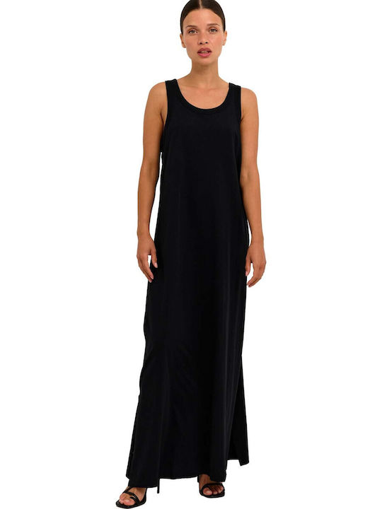 Kaffe Sommer Maxi Abendkleid mit Schlitz Schwarz