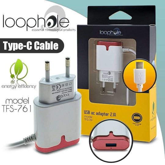 Loophole Ladegerät mit integriertem Kabel mit USB-A Anschluss USB-C Rots (TFS-761)
