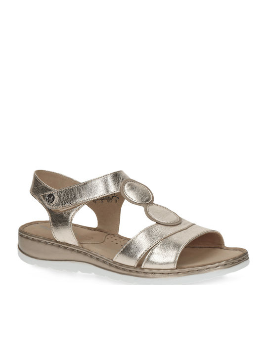 Leather Women's Flat Sandals Anatomic in Gold Color
