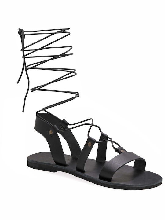 Leder Damen Flache Sandalen in Schwarz Farbe