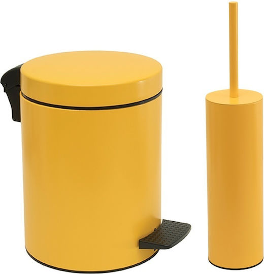 Pam & Co Kunststoff Set aus Toilettenbürste und Mülleimer für das Badezimmer Sanftes Schließen 5Es Gelb