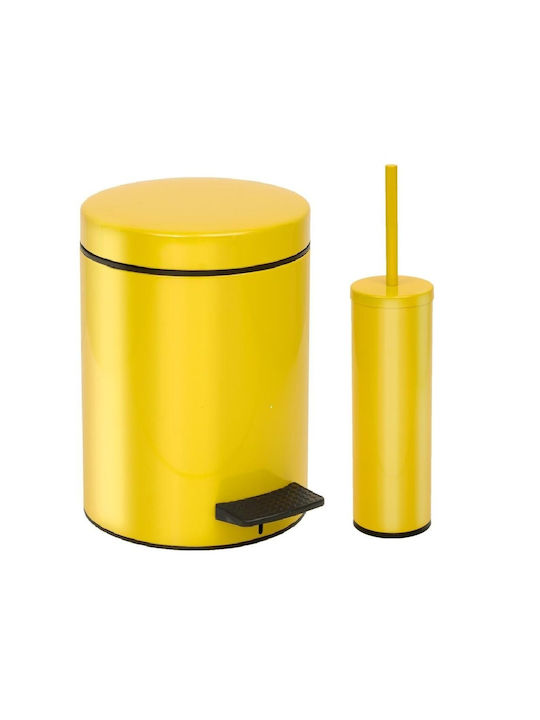 Pam & Co Plastic Toilet Brush and Bin Set with Soft Close Lid 8lt Yellow