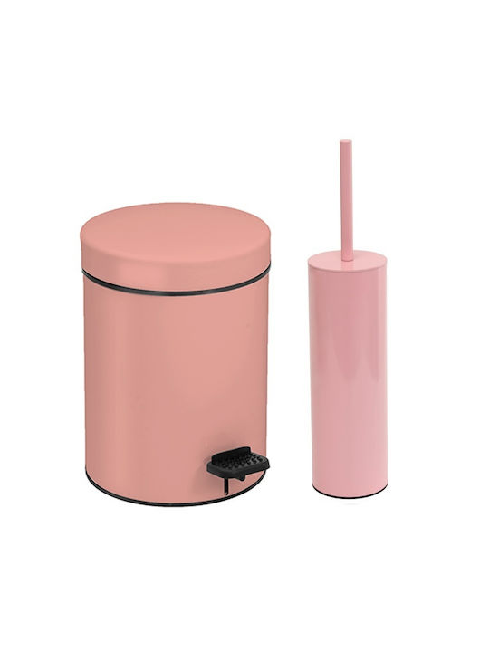 Pam & Co Plastic Set coș de gunoi și perie pentru baie Închidere lentă 3lt Roz