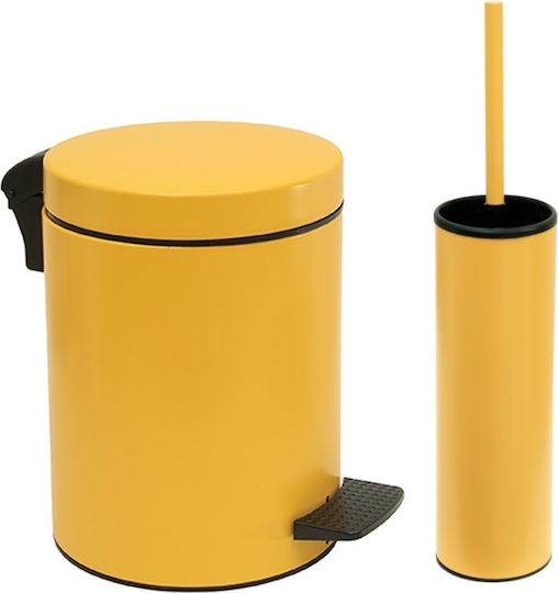 Pam & Co Kunststoff Set aus Toilettenbürste und Mülleimer für das Badezimmer 5Es Gelb