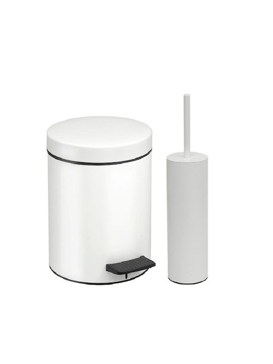 Pam & Co Plastic Toilet Brush and Bin Set with Soft Close Lid 5lt White