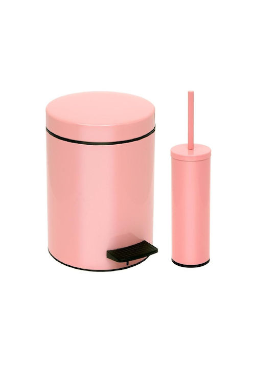 Pam & Co Plastic Set coș de gunoi și perie pentru baie Închidere lentă 8lt Roz