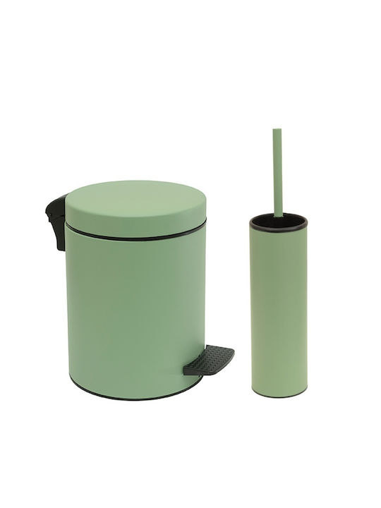 Pam & Co Metallic Toilet Brush and Bin Set with Soft Close Lid 5lt Green