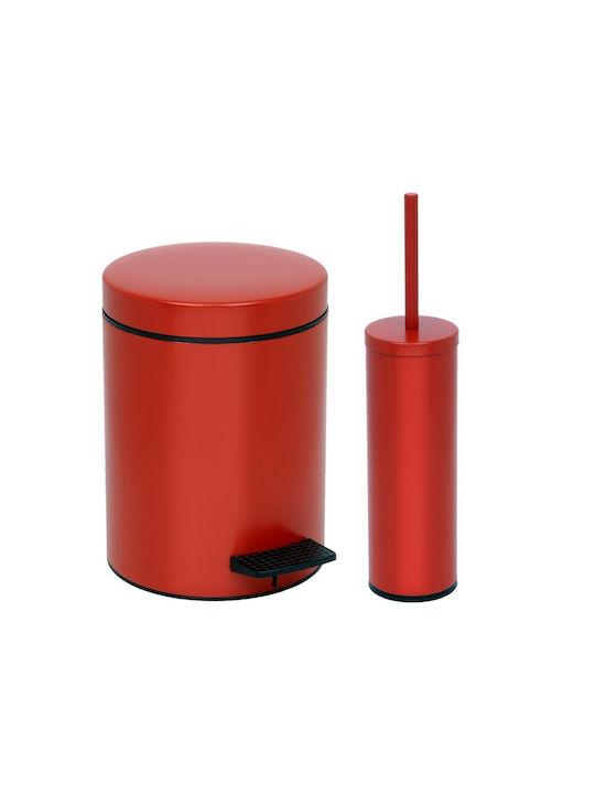 Pam & Co Metallic Toilet Brush and Bin Set with Soft Close Lid 3lt Red