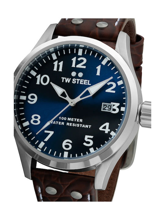 TW Steel Watch Battery with Brown Leather Strap