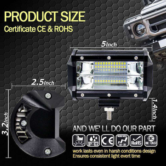 Waterproof Headlights Car in Bar Shape LED Mitsubishi Pick-up 72W 12.7cm with White Lighting 1pcs